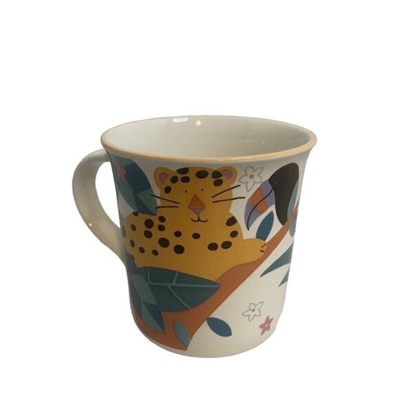 Mikasa Jungle Friends Leopard Coffee Mug Stoneware Cheetah Parrots Giraffe - Picture 2 of 10